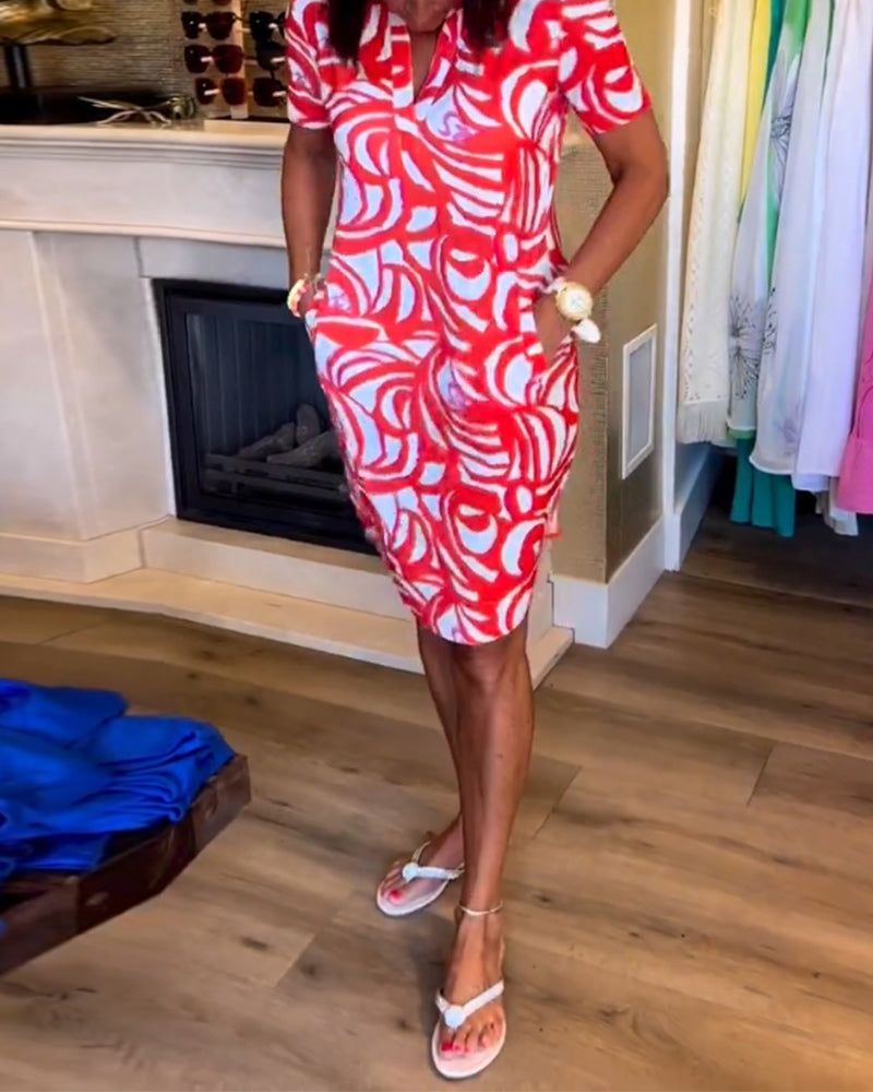 V-Neck Printed Dress β Short Sleeve, Lightweight, Summer Style