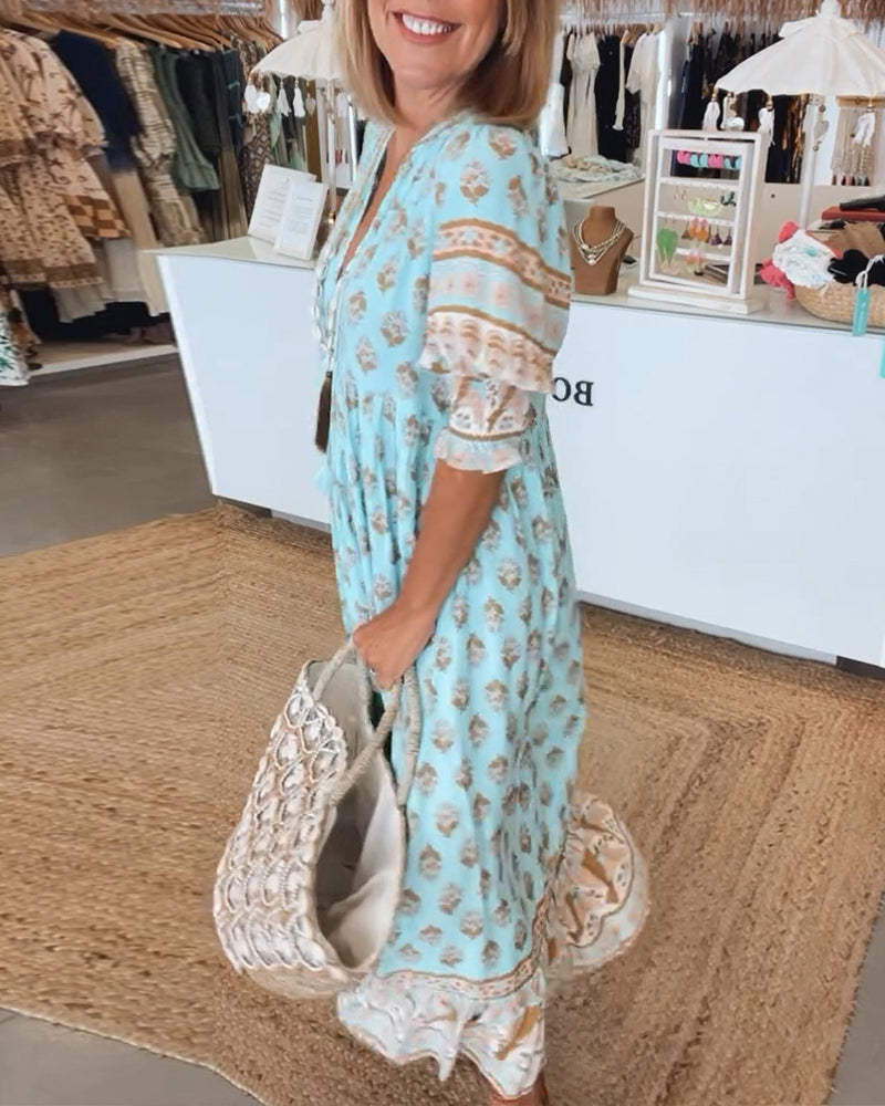 Loose Fit Printed Casual Dress for Women - Summer Lightweight Maxi