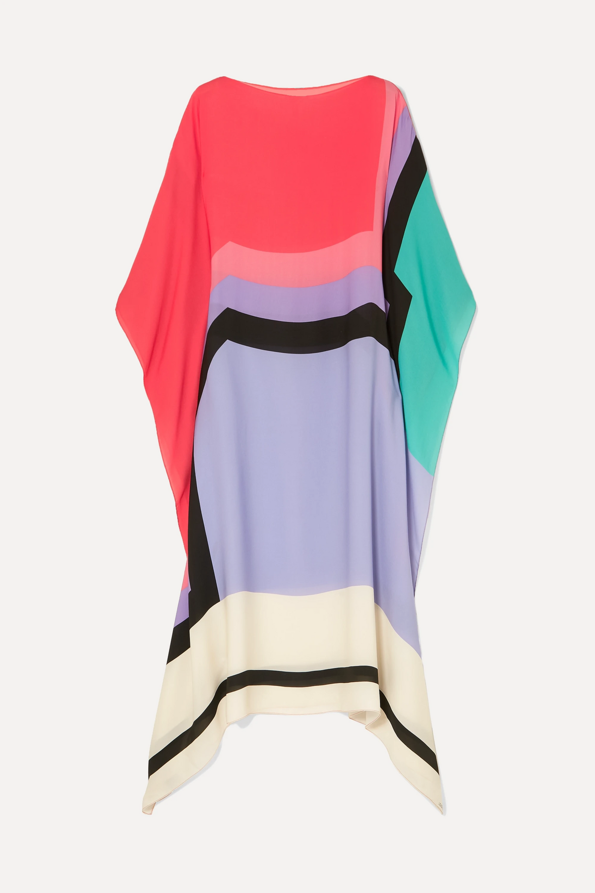 Elegant Geometric Print Caftan Dress β Loose Fit, Lightweight, Pink/Yellow/Black