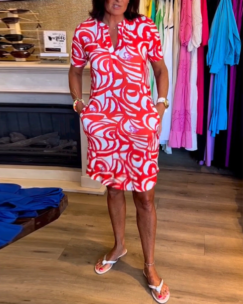 V-Neck Printed Dress β Short Sleeve, Lightweight, Summer Style