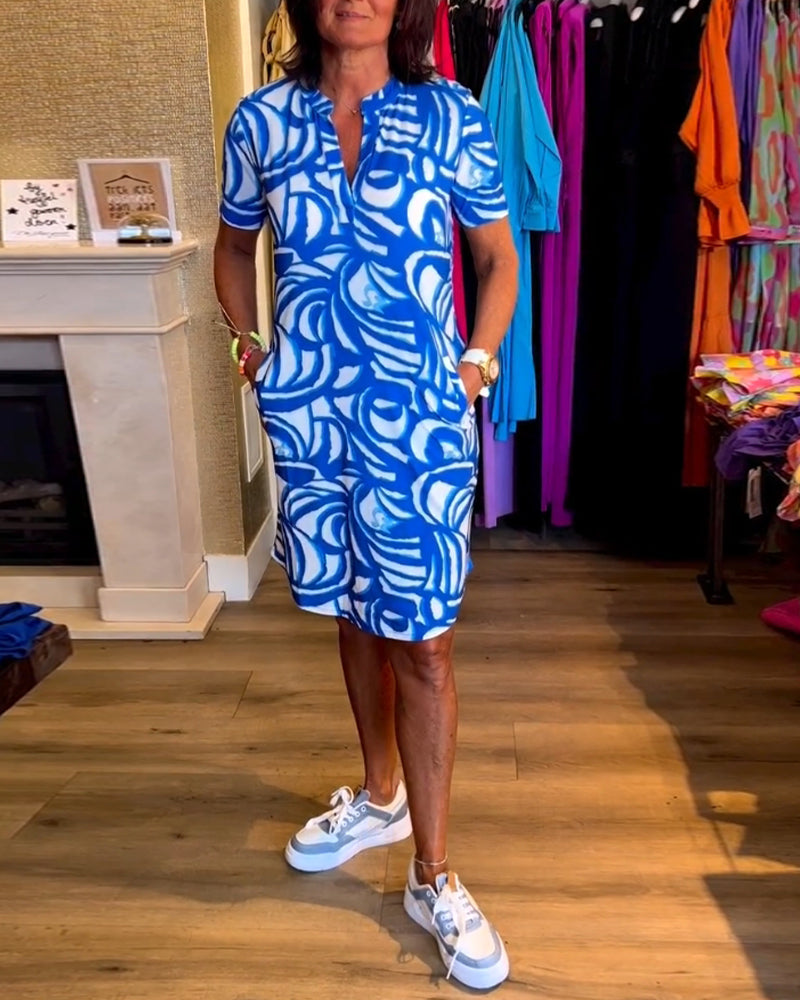 V-Neck Printed Dress β Short Sleeve, Lightweight, Summer Style