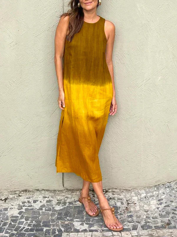 Elegant Print Midi Dress β Sleeveless, Lightweight, Ombre Pattern, Summer/Party Wear