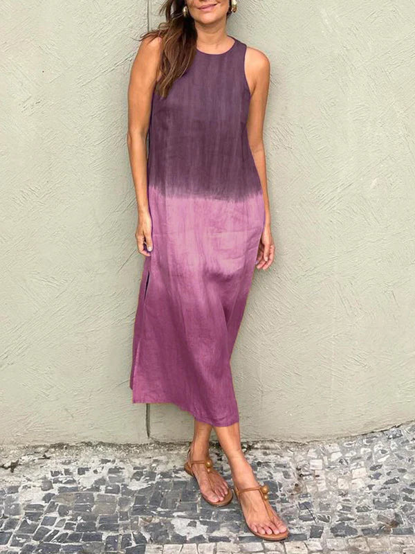 Elegant Print Midi Dress β Sleeveless, Lightweight, Ombre Pattern, Summer/Party Wear