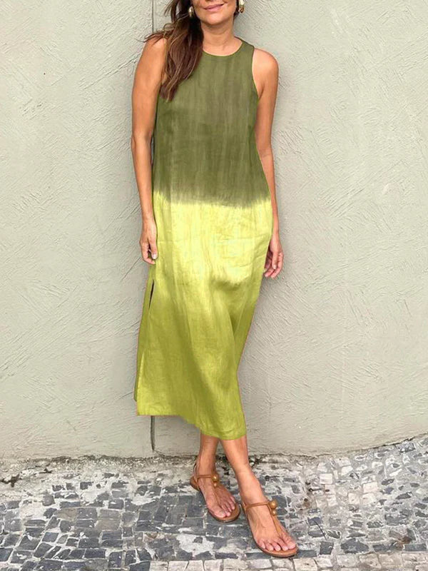 Elegant Print Midi Dress β Sleeveless, Lightweight, Ombre Pattern, Summer/Party Wear