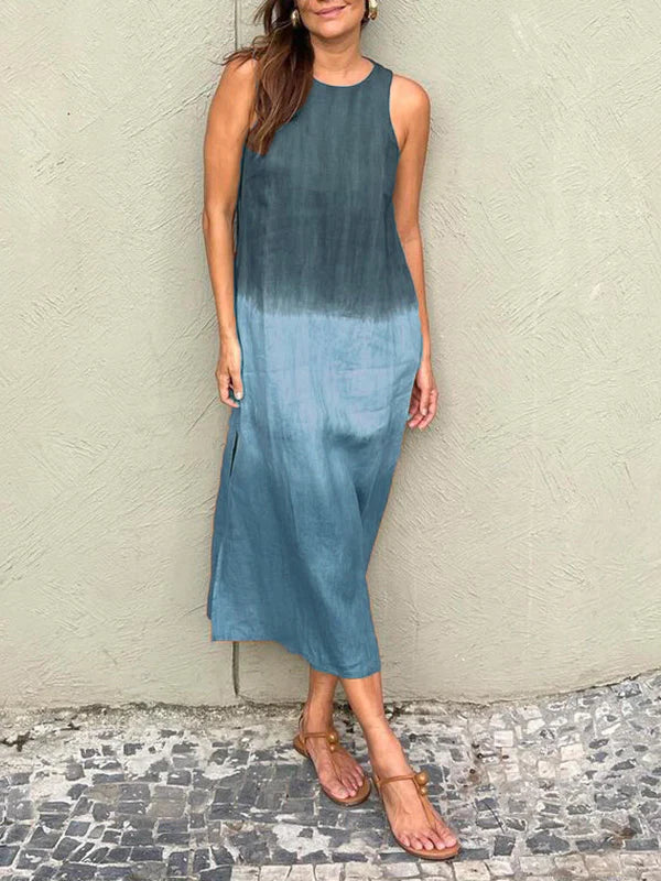 Elegant Print Midi Dress β Sleeveless, Lightweight, Ombre Pattern, Summer/Party Wear