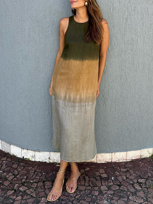 Elegant Print Midi Dress β Sleeveless, Lightweight, Ombre Pattern, Summer/Party Wear