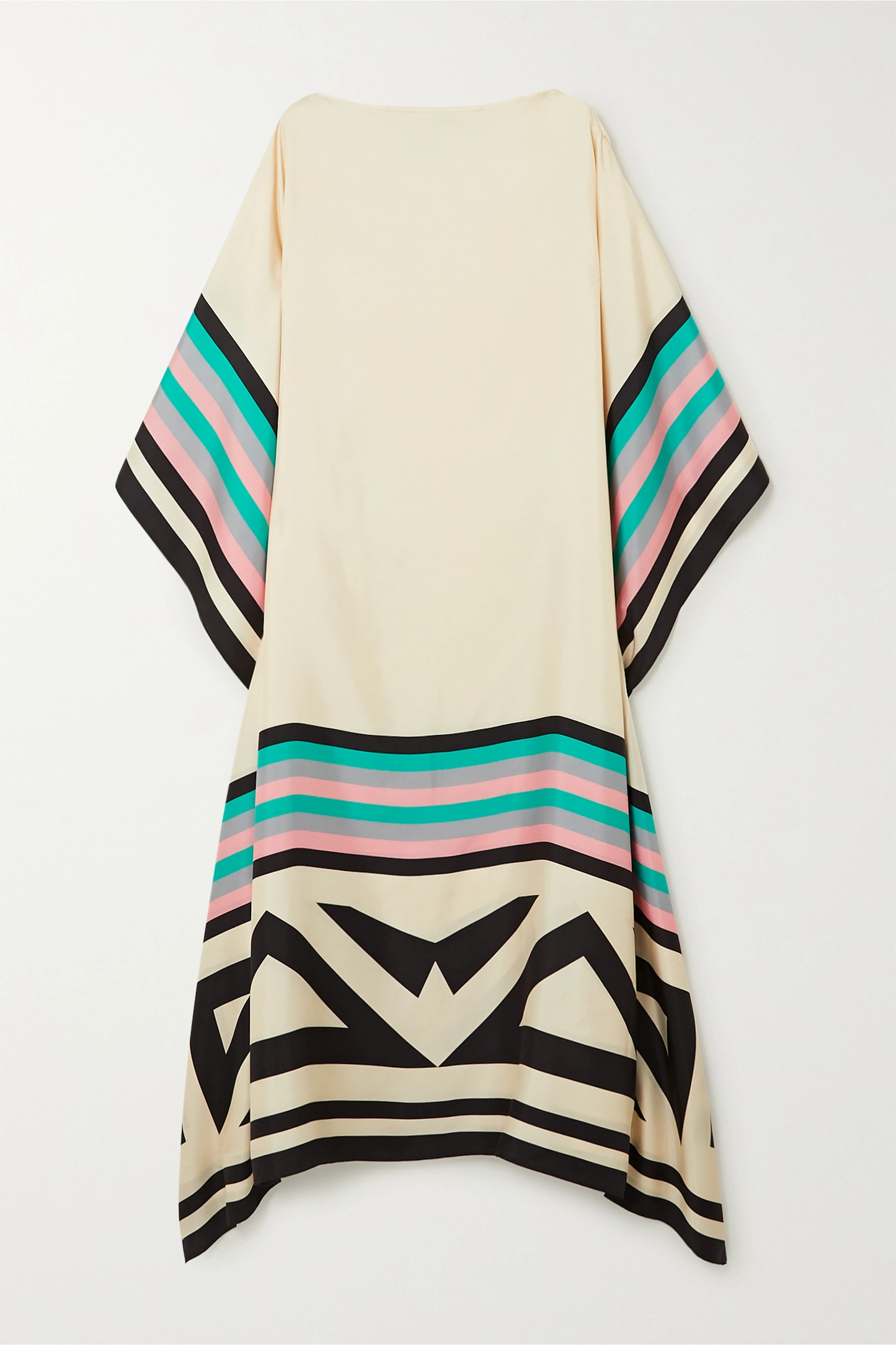 Elegant Geometric Print Caftan Dress β Loose Fit, Lightweight, Pink/Yellow/Black