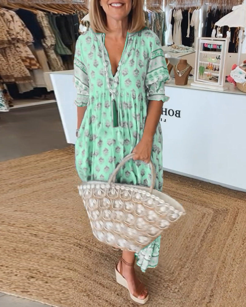 Loose Fit Printed Casual Dress for Women - Summer Lightweight Maxi