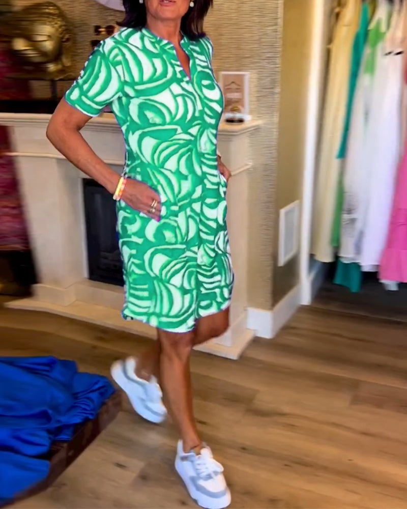 V-Neck Printed Dress β Short Sleeve, Lightweight, Summer Style