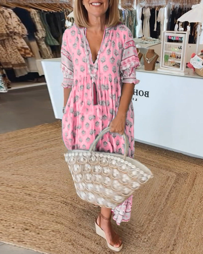 Loose Fit Printed Casual Dress for Women - Summer Lightweight Maxi