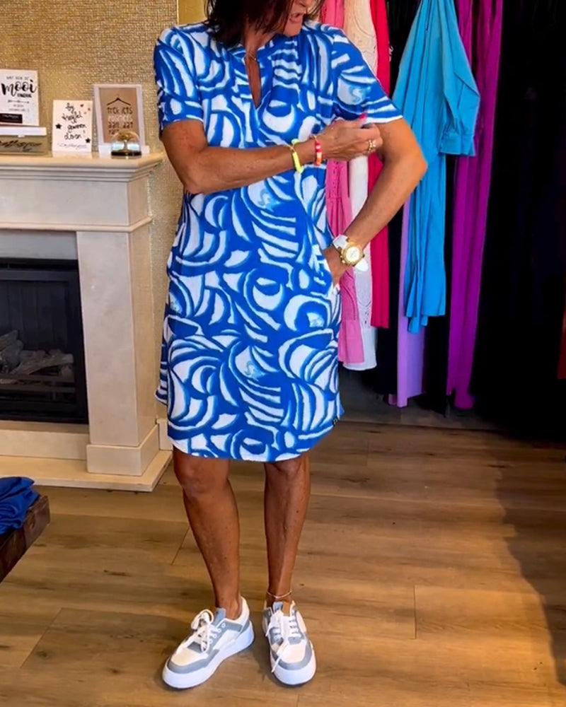 V-Neck Printed Dress β Short Sleeve, Lightweight, Summer Style