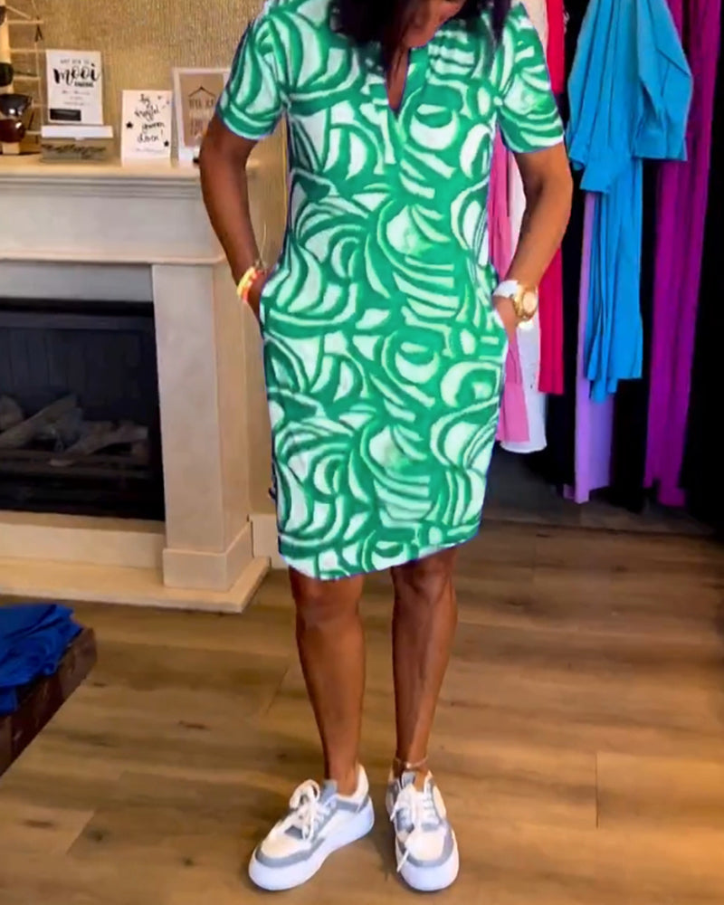 V-Neck Printed Dress β Short Sleeve, Lightweight, Summer Style