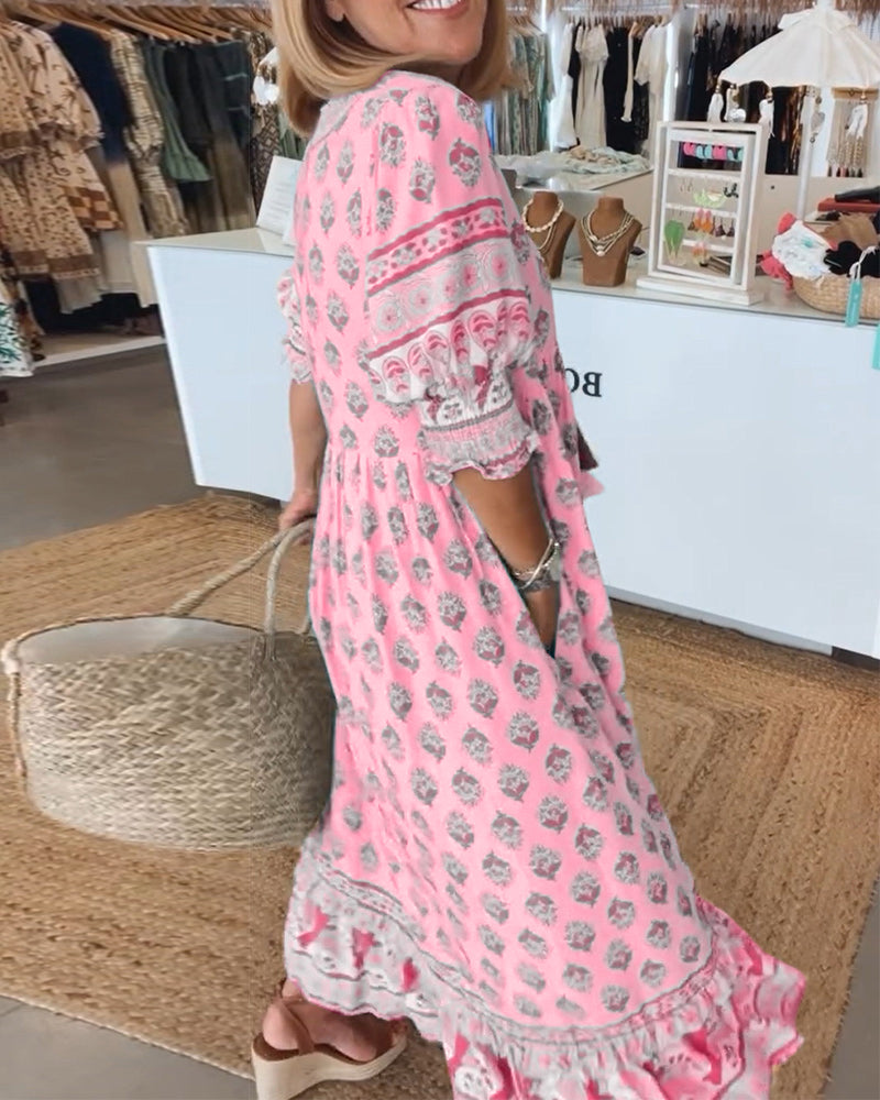 Loose Fit Printed Casual Dress for Women - Summer Lightweight Maxi