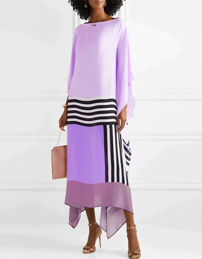 Elegant Geometric Print Caftan Dress β Loose Fit, Lightweight, Pink/Yellow/Black