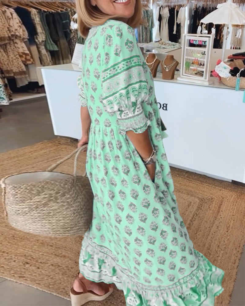 Loose Fit Printed Casual Dress for Women - Summer Lightweight Maxi