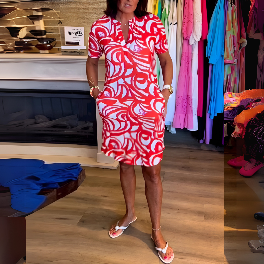 V-Neck Printed Dress β Short Sleeve, Lightweight, Summer Style