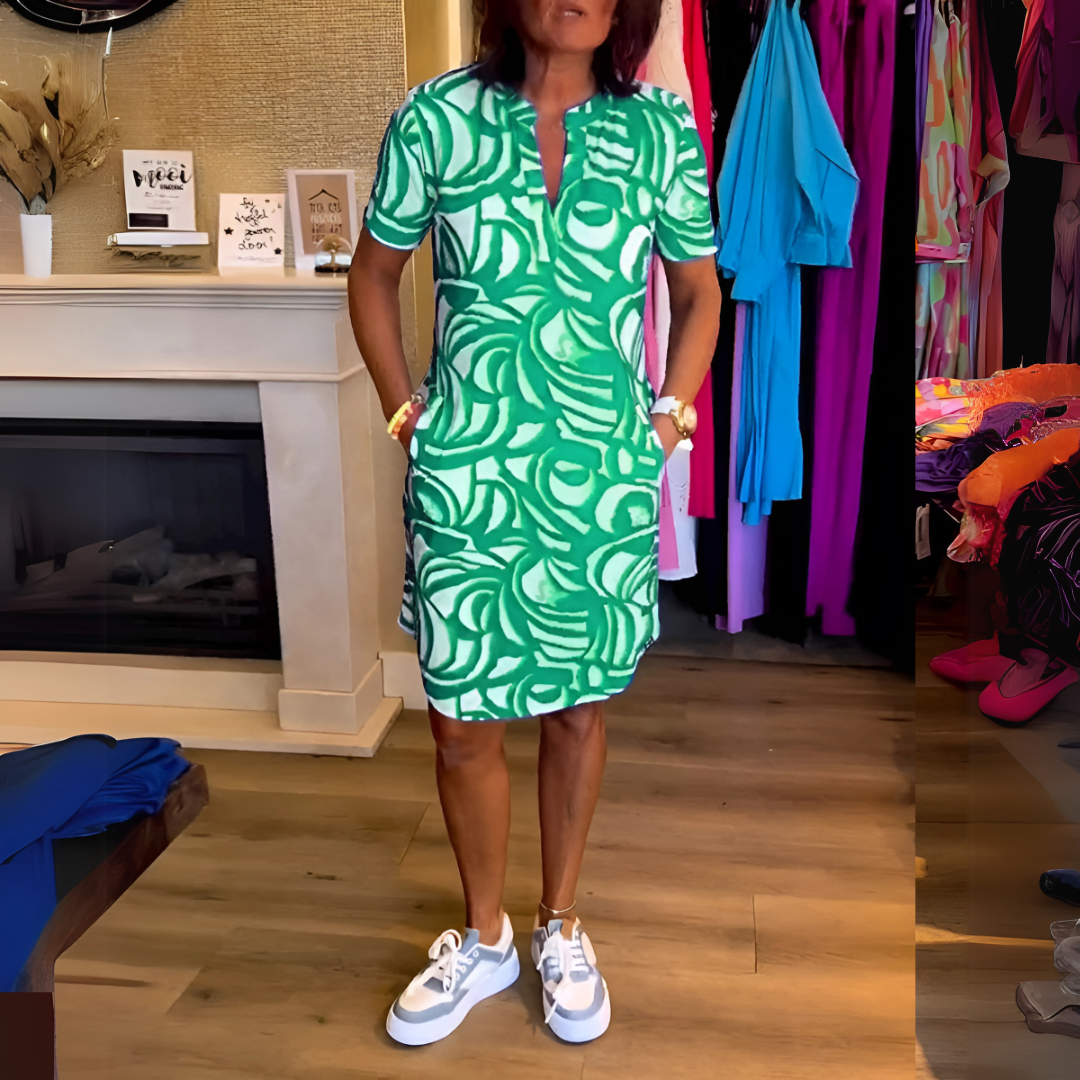 V-Neck Printed Dress β Short Sleeve, Lightweight, Summer Style