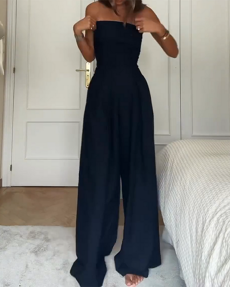 Off-Shoulder Jumpsuit for Women - Wide Leg, Brown, Elegant Evening & Daywear