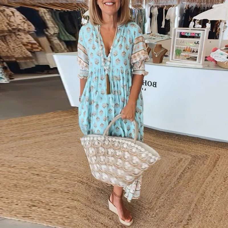 Loose Fit Printed Casual Dress for Women - Summer Lightweight Maxi