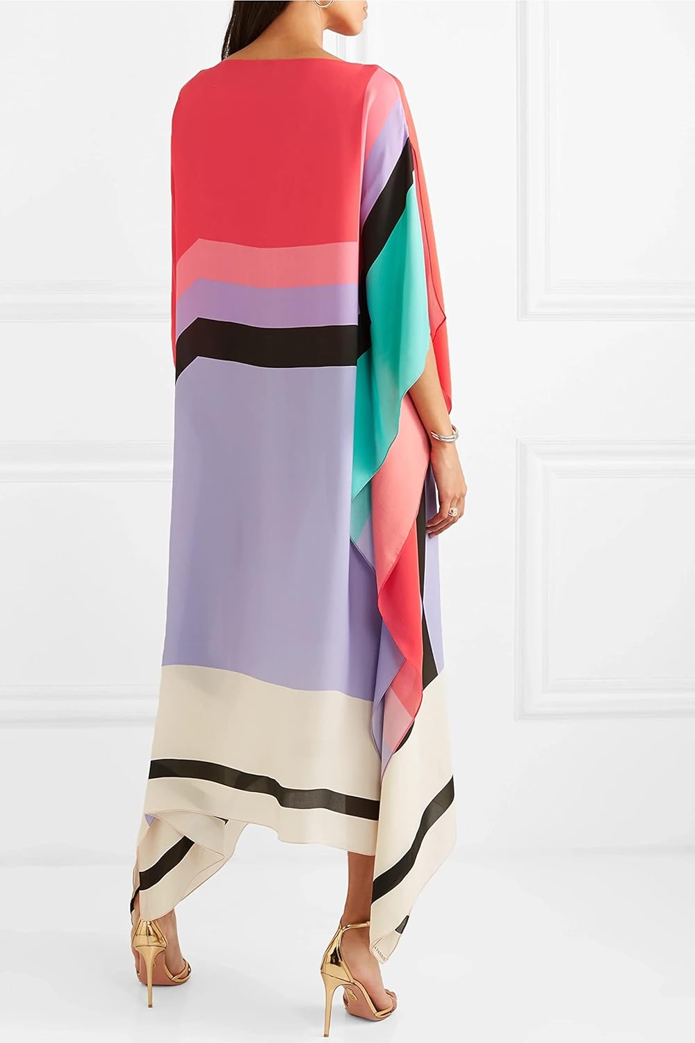 Elegant Geometric Print Caftan Dress β Loose Fit, Lightweight, Pink/Yellow/Black