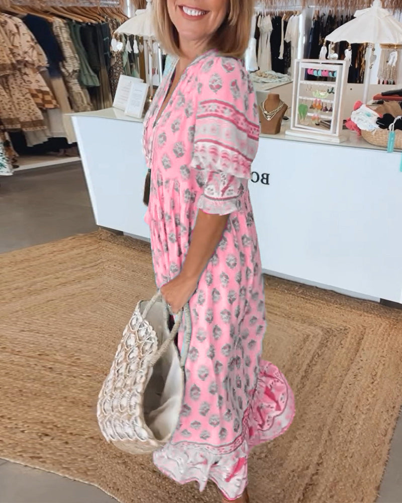 Loose Fit Printed Casual Dress for Women - Summer Lightweight Maxi