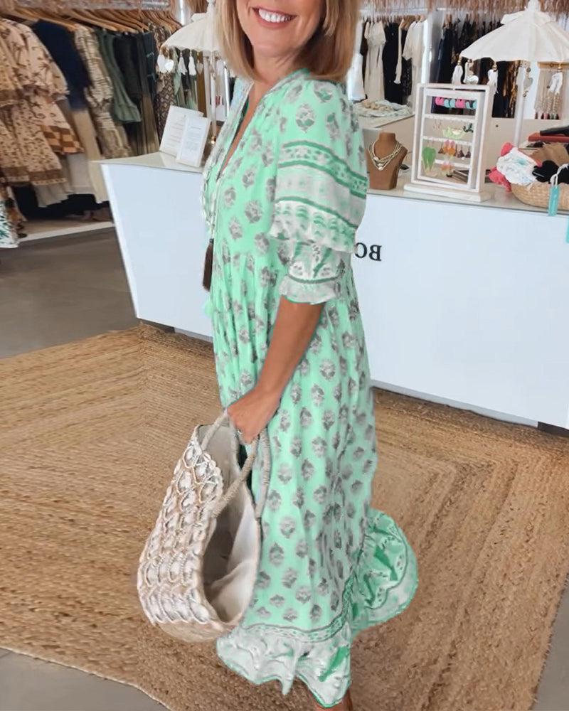Loose Fit Printed Casual Dress for Women - Summer Lightweight Maxi