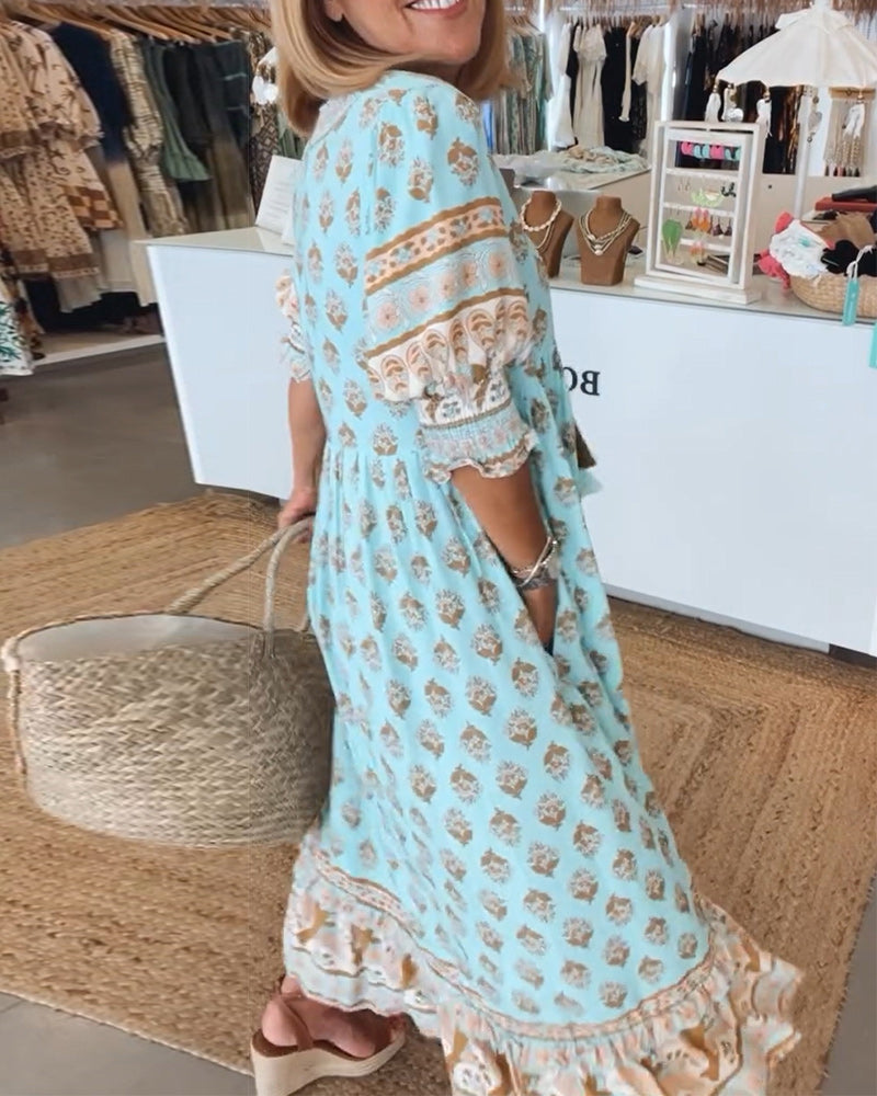 Loose Fit Printed Casual Dress for Women - Summer Lightweight Maxi