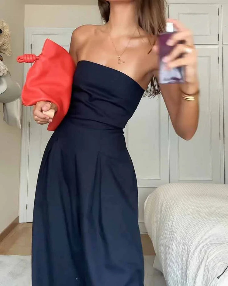 Off-Shoulder Jumpsuit for Women - Wide Leg, Brown, Elegant Evening & Daywear