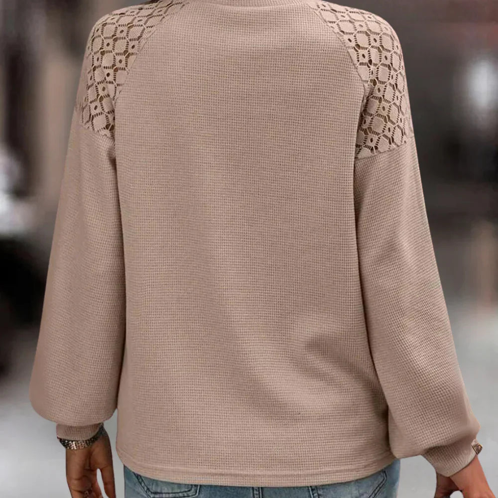 Chiara – Brown Pullover Sweatshirt with Textured Stitching | Soft Casual Fit