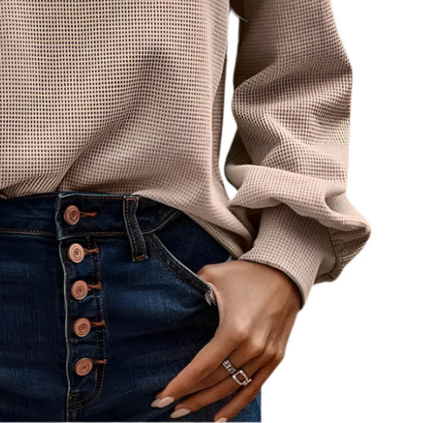 Chiara – Brown Pullover Sweatshirt with Textured Stitching | Soft Casual Fit