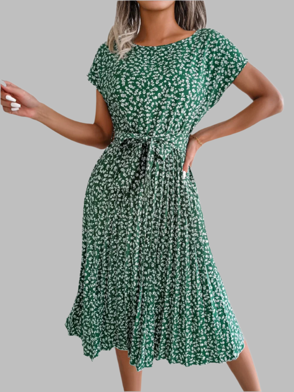Chiara – Women's High Waist Floral Midi Dress for Everyday Elegance