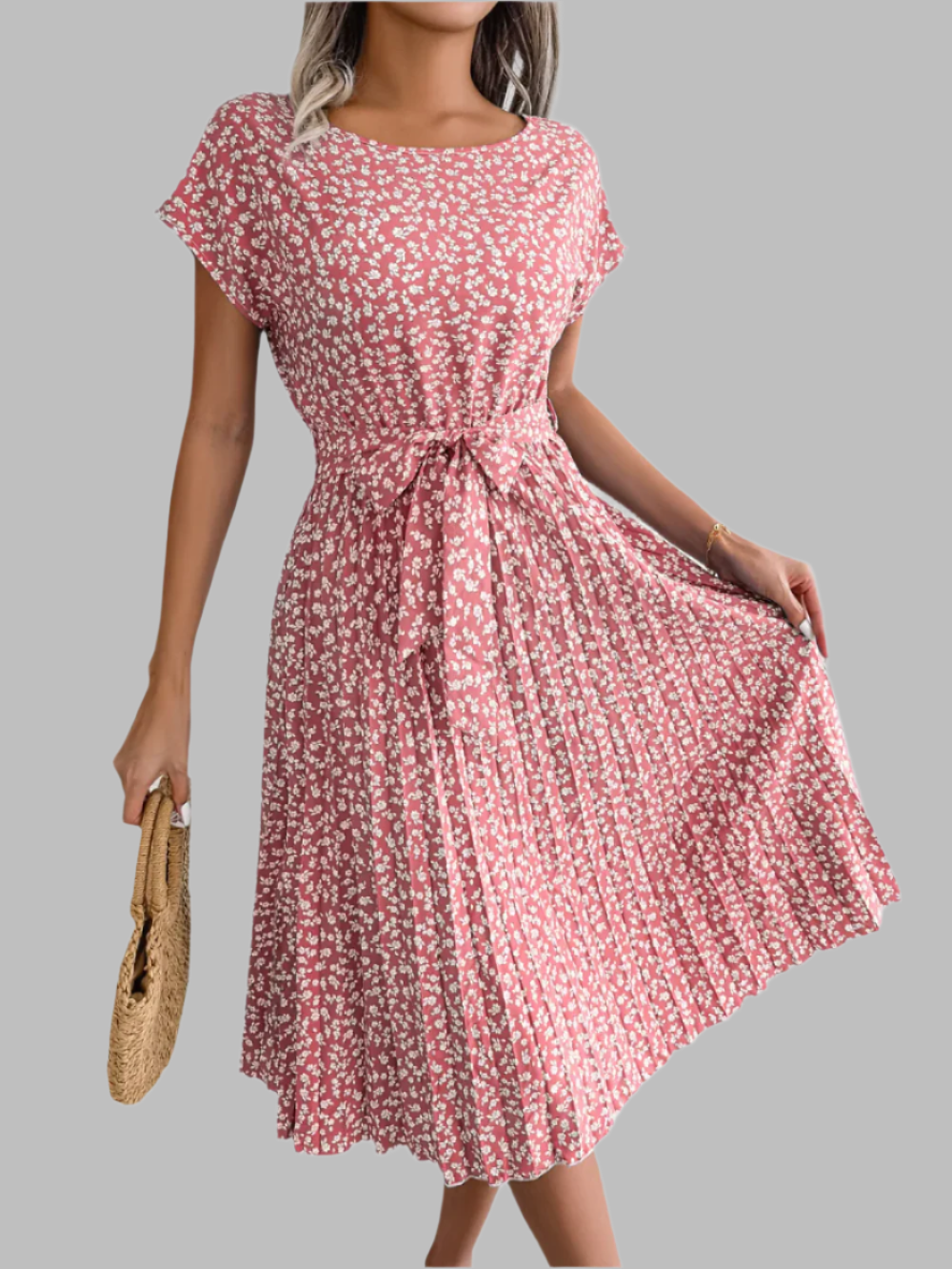 Chiara – Women's High Waist Floral Midi Dress for Everyday Elegance