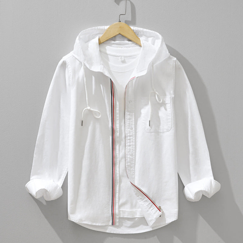 Linen-Cotton Hoodie Shirt - Light Blue - Airy & Breathable Layer