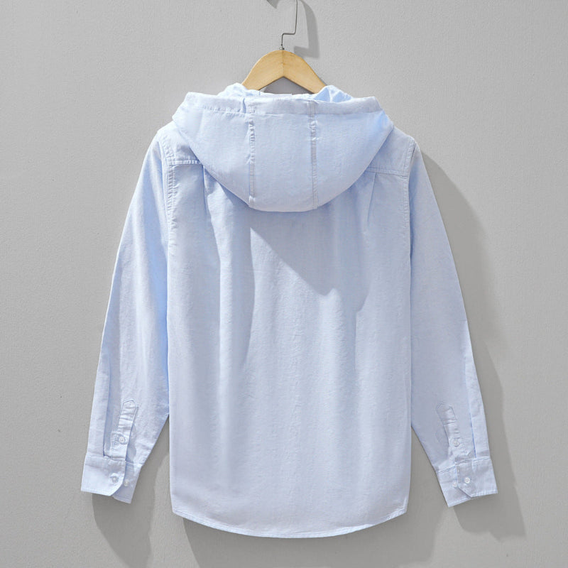 Linen-Cotton Hoodie Shirt - Light Blue - Airy & Breathable Layer