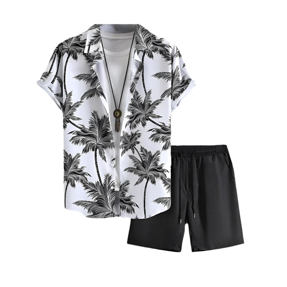 Matéo – Men's Black Tropical Set | Relaxed Two-Piece for Summer Ease