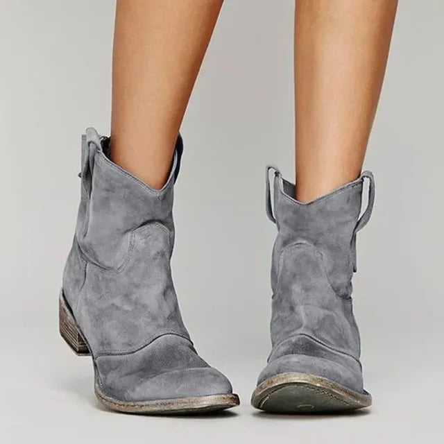 Vintage Cowboy Ankle Boots - Western Style, Suede, Comfortable Fit