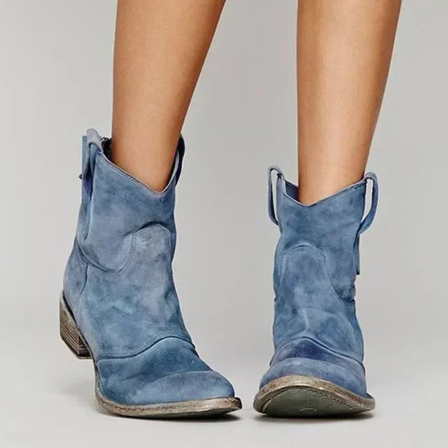 Vintage Cowboy Ankle Boots - Western Style, Suede, Comfortable Fit