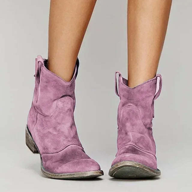 Vintage Cowboy Ankle Boots - Western Style, Suede, Comfortable Fit