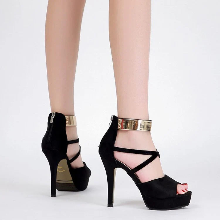Serena – Women's High Heels with Gold Strap Accents | Chic, Supportive, and Elegant