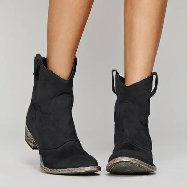 Vintage Cowboy Ankle Boots - Western Style, Suede, Comfortable Fit