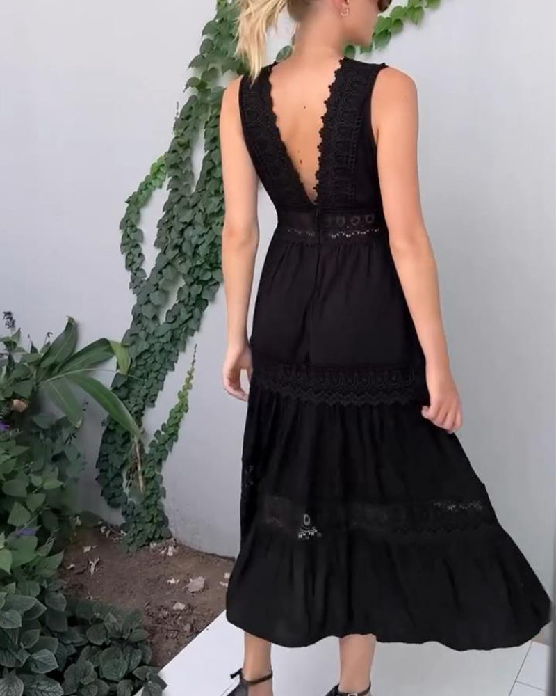 V-neck lace tank dress β sleeveless summer midi with airy lace detail