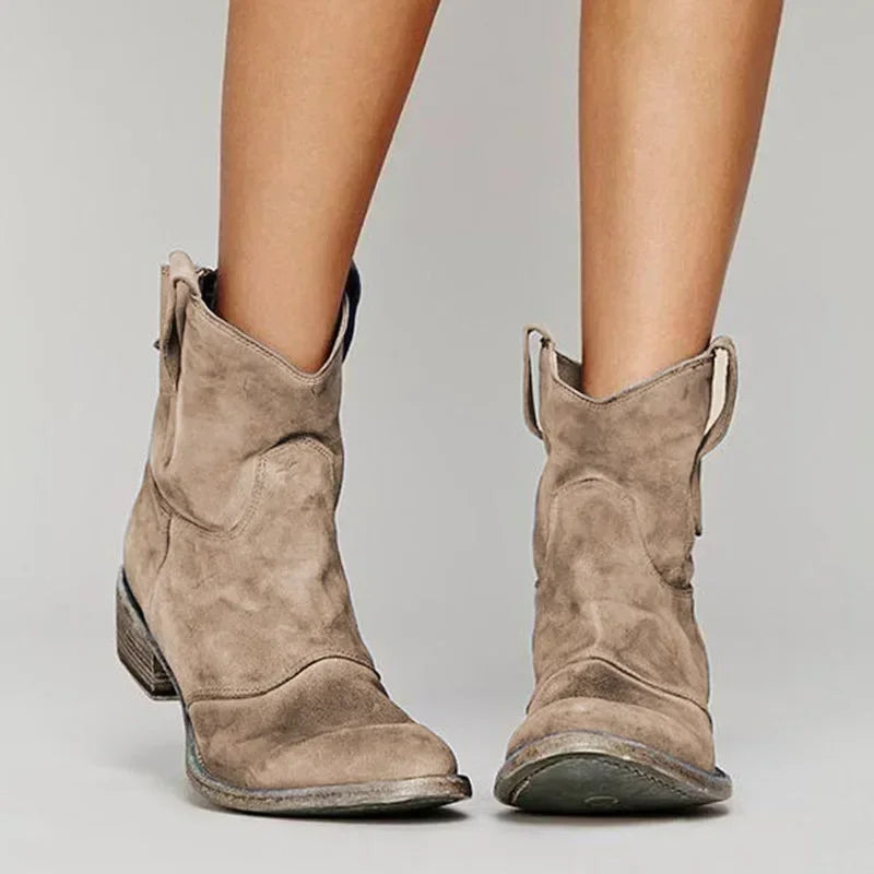 Vintage Cowboy Ankle Boots - Western Style, Suede, Comfortable Fit