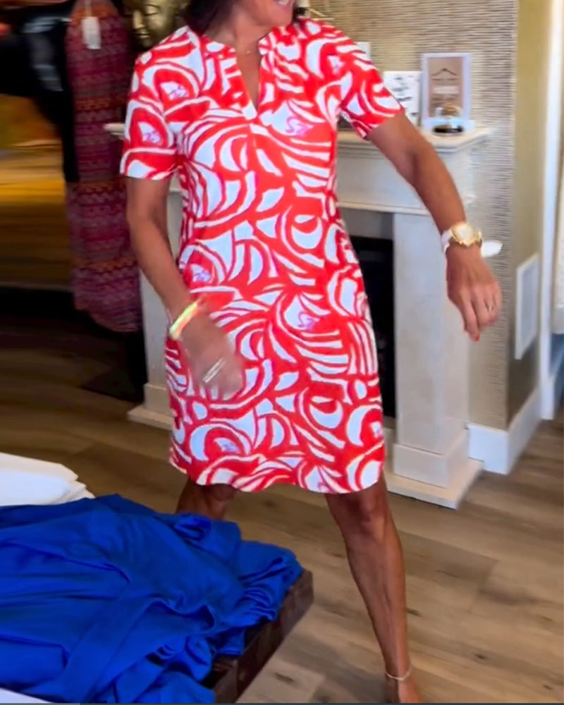 V-Neck Printed Dress β Short Sleeve, Lightweight, Summer Style