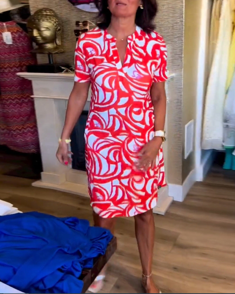 V-Neck Printed Dress β Short Sleeve, Lightweight, Summer Style