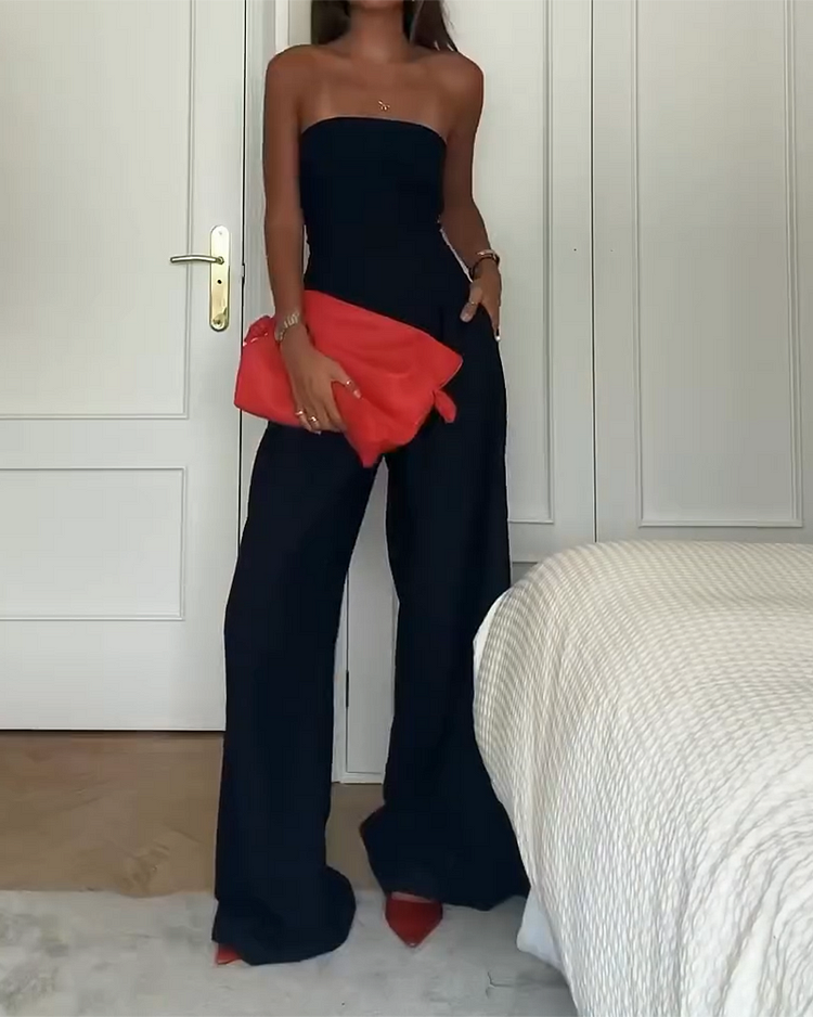 Off-Shoulder Jumpsuit for Women - Wide Leg, Brown, Elegant Evening & Daywear