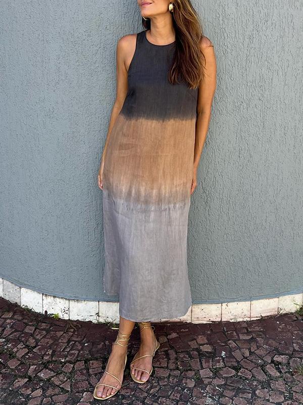 Elegant Print Midi Dress β Sleeveless, Lightweight, Ombre Pattern, Summer/Party Wear