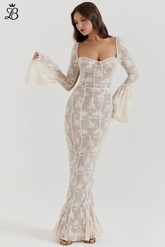 Rosa - Elegant Dotted Lace Evening Dress for Women Apparel & Accessories > Clothing > Dresses