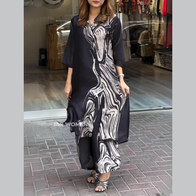 Women's 2-Piece Flowing Shirt Dress Set - Lightweight, Floral or Abstract, Summer