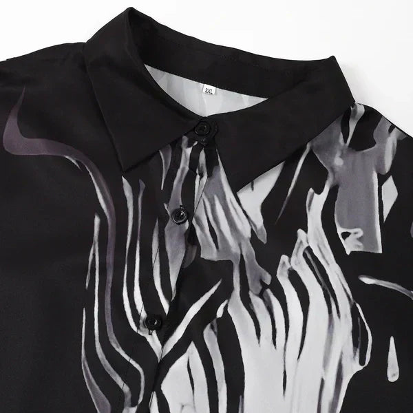 Women's 2-Piece Flowing Shirt Dress Set - Lightweight, Floral or Abstract, Summer