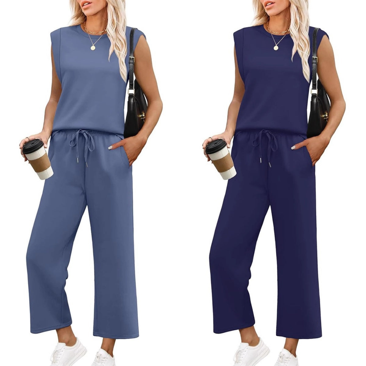 Women's Casual Sleeveless Top and Wide Leg Pants Set - Relaxed Fit, Summer, Soft Fabric